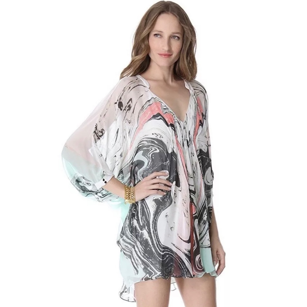 DVF fleurette silk chiffon marble dress